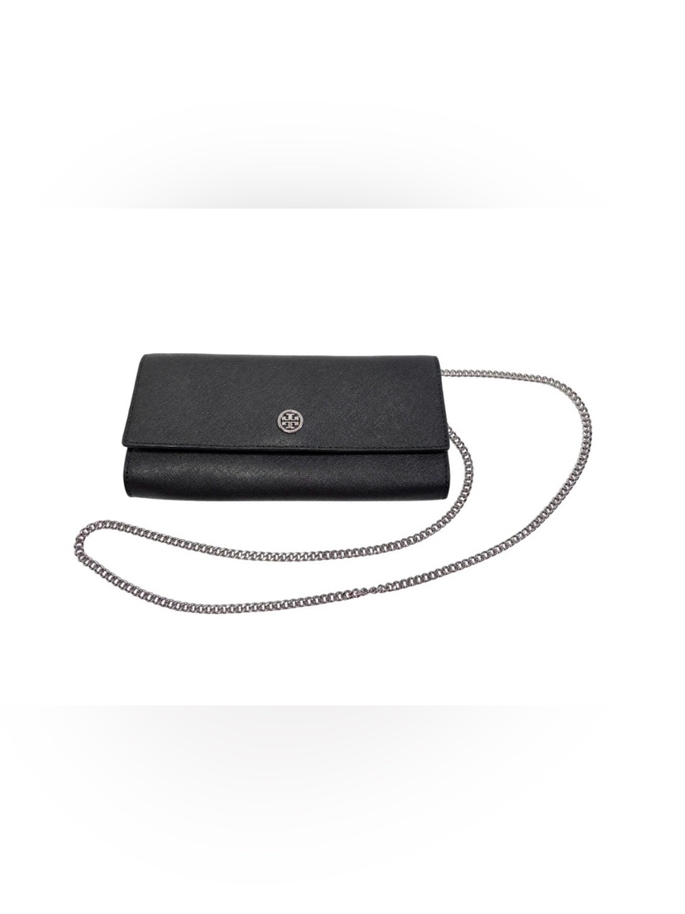 Tory Burch Black Leather Emerson Wallet on Chain Clutch